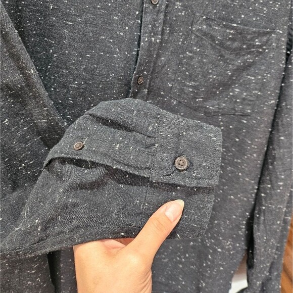 L.O.G.G H&M Mens Speckled 100% Cotton Dark Gray Button Down Long Sleeve Size XL - Picture 4 of 5